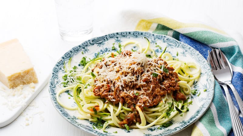plate of zoodles and beef mince