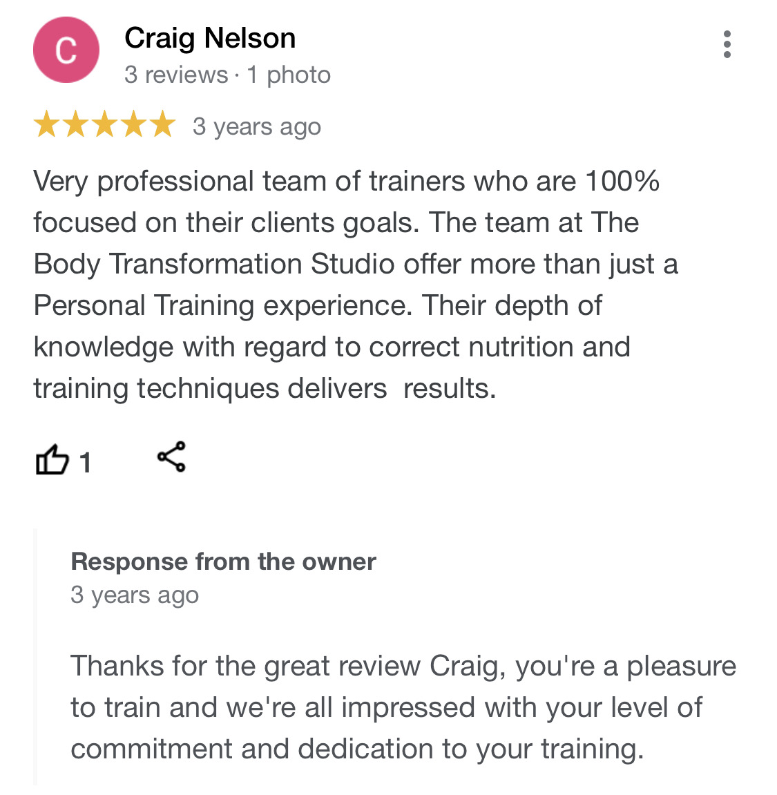 Craig Nelson - google review