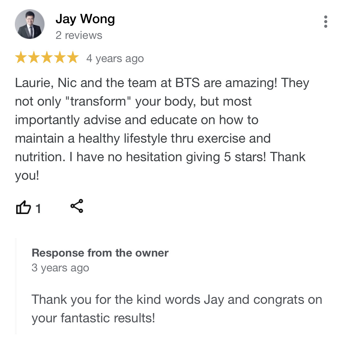 Jay Wong - google review
