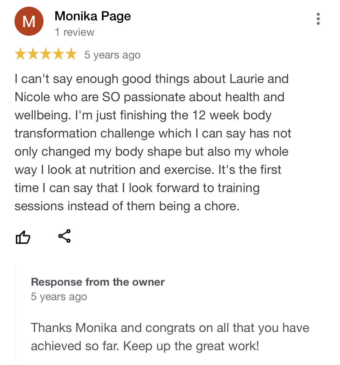 Monika Page - google review