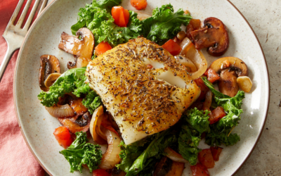 Healthy Bites Recipe: Herby Mediterranean Fish with Wilted Greens & Mushrooms
