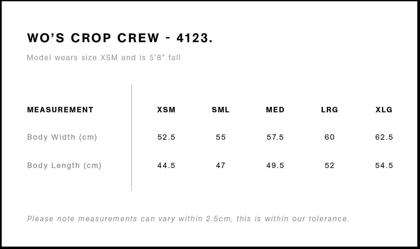 Sizing chart Wo Crop Crew jumper